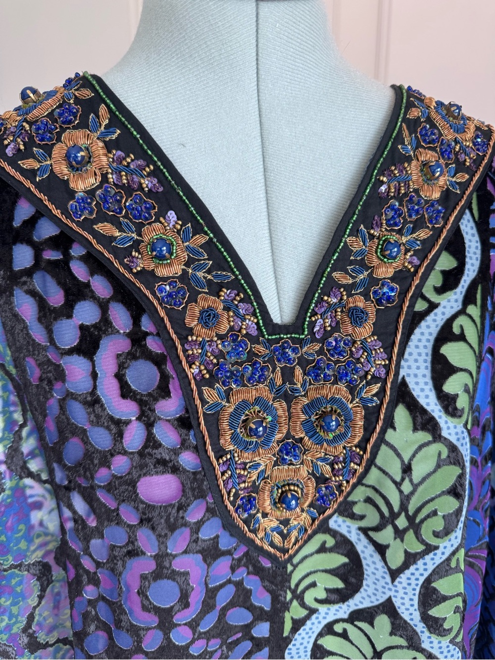 Soft Surroundings Purple and Blue Beaded Floral Tunic